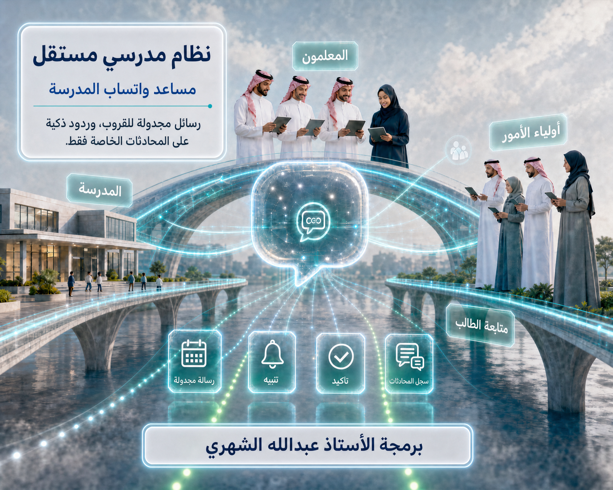 نظام مدرسي مستقل، مساعد واتساب المدرسة للرسائل المجدولة والردود الذكية على المحادثات الخاصة